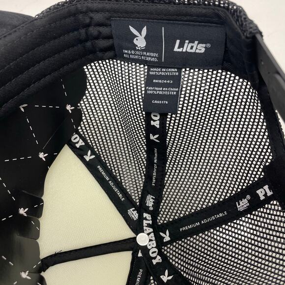 LIDS Playboy Trucker Snapback Hat Black and White Logo Tux Foam Logo Cap NEW - Picture 3 of 6